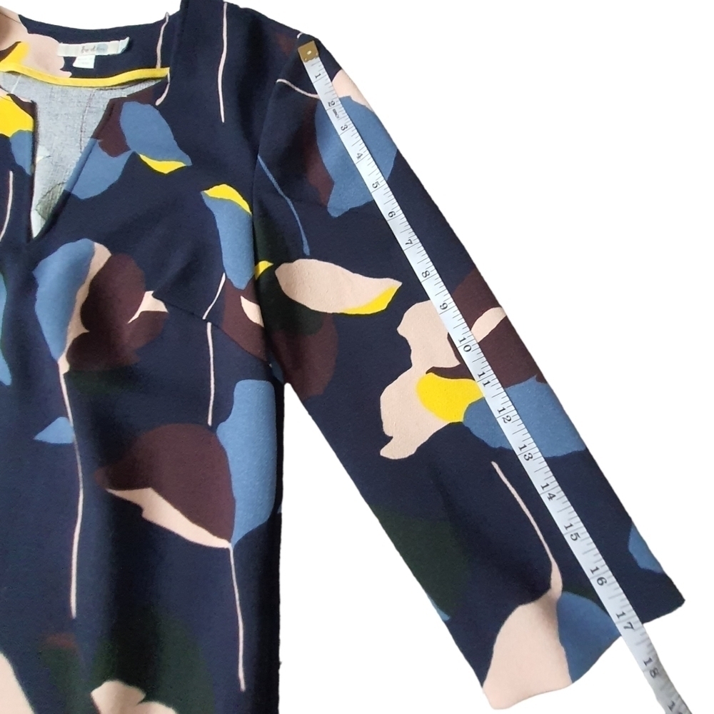 Boden Navy Floral Long 3/4 Sleeve Mini Dress Pockets Split V-neck Size 2R - Picture 11 of 14